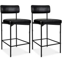 Set of 2 Armless Counter Height Bar Stools, Modern PU Faux Leather Stools