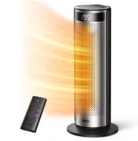 DREO 1500-Watt 20 in. Indoor Portable Ceramic Convection Electric Space Heater, 70&deg; Osc w/Remote, 3-Heat Levels in Silver