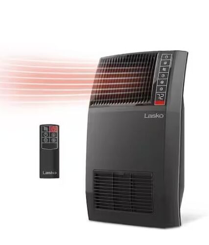 Lasko 1500-Watt 20 in. Black Electric Console Ceramic Space Heater with Tip-Over Switch, Adjustable Louvers, Timer, Remote