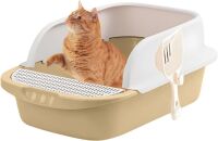 Large Open-Top Cat Litter Box with High Sides