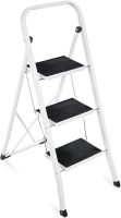 3 Step Ladder Folding Sturdy Lightweight Portable Step Stool for Kitchen, Bedroom, Home w/Non-Slip Rubber Feet, Padded Platforms Pads, 330lb Capacity - White