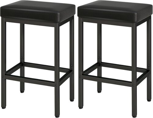 Bar Stools Set of 2, 26 Inch Counter Height Bar Stools, Black Barstools for Kitchen Island Counter, PU Leather Kitchen Stools Chairs with 2.4" Thick Upholstery and Metal Base