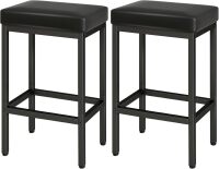 Bar Stools Set of 2, 26 Inch Counter Height Bar Stools, Black Barstools for Kitchen Island Counter, PU Leather Kitchen Stools Chairs with 2.4" Thick Upholstery and Metal Base