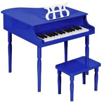 Kids Mini Wooden Grand Piano w/ Lid, Bench, Music Rack, Song Book, Stickers