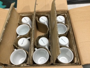 AmazonCommercial 12-Piece Porcelain, 12 Oz. Coffee Mug Set, Missing One Mug 