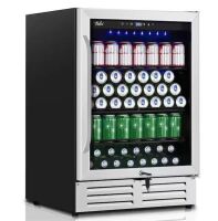 Velivi 24 in. 210 (12 oz.) Can Built-in/Freestanding Beverage Cooler Fridge with Adjustable Shelves in Stainless Steel - Dented