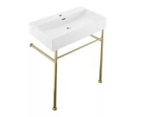 Swiss Madison Claire 30 in. Ceramic White Console Sink Basin Gold Legs