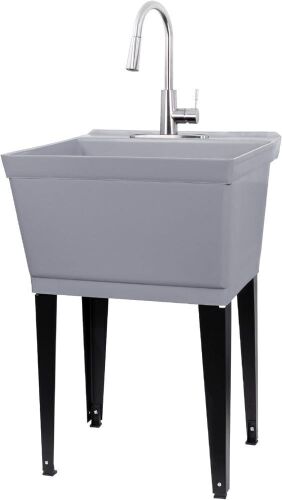 Laundry Sink Utility Tub With High Arc Stainless Steel Pull Down Faucet