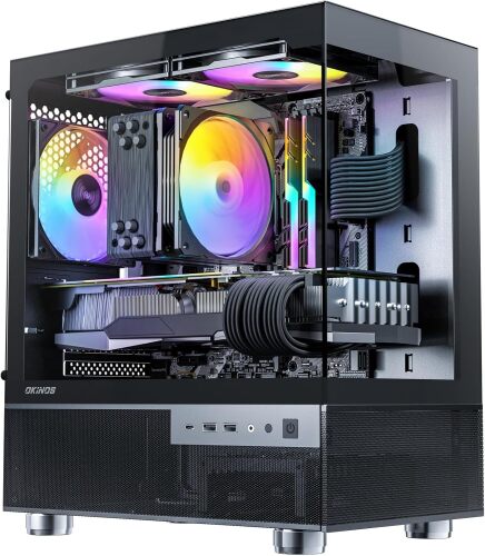 Aqua 3, Micro ATX Case, MATX PC Case with 3 X 120mm 3-Pin ARGB Fan Pre-Installed, Panoramic View Tempered Glass Front & Side Panel, with Type C Port, Black