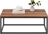 44in Modern Industrial Style Rectangular Wood Grain Top Coffee Table, Rustic Accent Furniture for Living Room w/Metal Frame, 1.25in Thick Butcher Block Tabletop