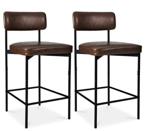 Set of 2 Armless Counter Height Bar Stools, Modern PU Faux Leather Stools