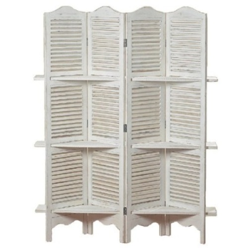 Stockbridge 4 Panel&nbsp;Room Divider with 3 Shelves and Louvered Shutters, 6'&nbsp;