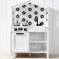 Pretend Play Wooden Farmhouse Kitchen Set w/ Storage, 5 Accessories