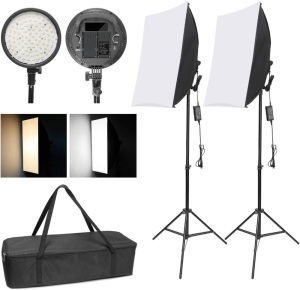 WISAMIC Photography LED Softbox Lighting Kit, 48W Bi-Color Dimmable Light Head w/ Battery Compartment, Light Stand, 20x28" Softbox 