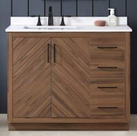 Glacier Bay Huckleberry 42 in. Single Sink Spiced Walnut Bath Vanity with White Engineered Stone Top