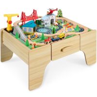 56 Piece Wooden Train Set Table for Kids w/Toy Storage Drawer