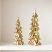 Gold Resin Christmas Tree Figurines with Weathered Finish, 2 pc