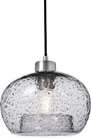 Handblown Rustic Seeded Glass Pendant Light, Clear, Brushed Nickel Finish