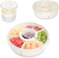 Rotating Divided Serving Tray with Lid and Handle, 2 Pack