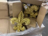 Pallet of (37) Cases of Gold Fleur de Lis Decorations, 9 per Case