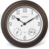 CLXEAST 24 Inch Illuminated in/Outdoor Lighted Atomic Analog Wall Clock with Thermometer & Hygrometer