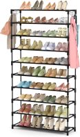 LANTEFUL 10 Tiers Shoe Rack Large Capacity Tall Shoe Organizer Sturdy Shoe Storage with Two Hooks Space Saving Metal Wide Shoe Rack for Closet, Entryway, Bedroom