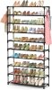 LANTEFUL 10 Tiers Shoe Rack Large Capacity Tall Shoe Organizer Sturdy Shoe Storage with Two Hooks Space Saving Metal Wide Shoe Rack for Closet, Entryway, Bedroom