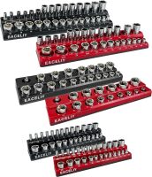6-Piece Magnetic Socket Organizer Set, 1/2", 1/4" and 3/8" SAE & Metric Deep & Shallow Socket Holder Kit, holds 141 stanard Sockets, attaches to steel box/tool cart (sockets not included)