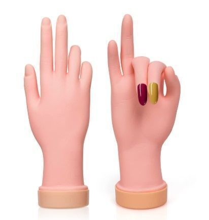 2 Pack Practice Nail Tips Art Trainer Training Hand Tool Flexible Bendable Movable Fake Mannequin Right Hands Manicure Tool