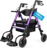 Heavy Duty Foldable Rollator Walker with Seat, 450 lb. Weight Capacity, Purple