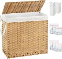 Rattan Laundry Hamper with Lid, Handles and Removable Liner Bags