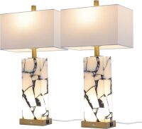 Vallerico Natural Marble Table Lamps, Set of 2