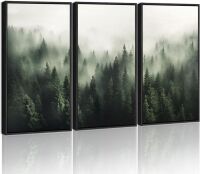 Green Fog Pine Tree Forest Canvas Wall Art, 16" x 24"