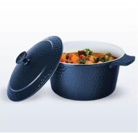 Gotham Steel 5 qt. Round Hammered Aluminum Ceramic Nonstick Dutch Oven in Navy with Silicone Handle Covers