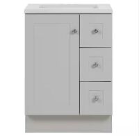 Glacier Bay Bannister 25 in. Single Sink Pearl Gray Bath Vanity with Colorpoint White Cultured Marble Top