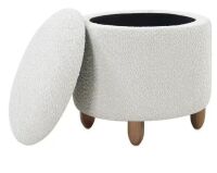 OSP Home Furnishings Lyra Storage Ottoman in Sherpa Parchment Fabric with Medium Oak Legs