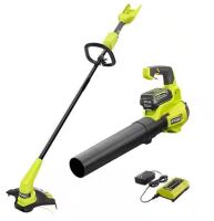 RYOBI 40V Cordless Battery 12 in. String Trimmer and 450 CFM 120 MPH Blower Combo Kit 2-Tools with 4.0 Ah Battery and Charger