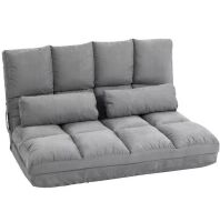 HOMCOM 40.25" Grey Suede Double Floor Sofa Bed with 7 Position Adjustable Backrest