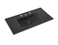 36" Ceramic Vanity-Top Bathroom Sink with 8" Widespread Faucet Holes in Matte Black