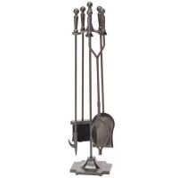 UniFlame Bronze 5-Piece Fireplace Tool Set with Ball Handles and Pedestal Base