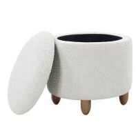 OSP Home Furnishings Lyra Storage Ottoman in Sherpa Parchment Fabric with Medium Oak Legs