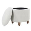 OSP Home Furnishings Lyra Storage Ottoman in Sherpa Parchment Fabric with Medium Oak Legs