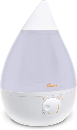 Crane White Drop Ultrasonic Cool Mist Teardrop Humidifier, 1 Gallon Tank