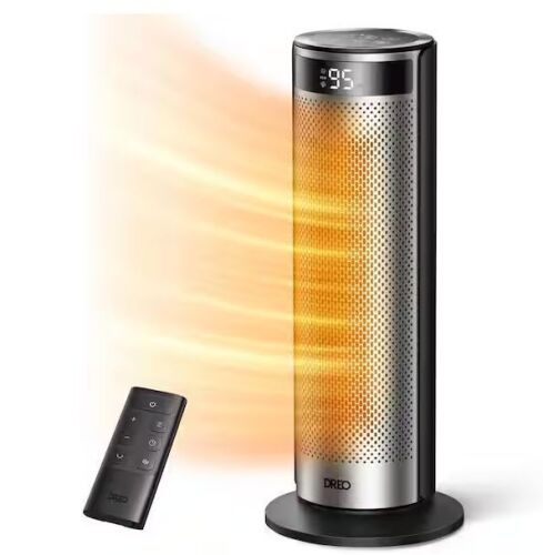 DREO 1500-Watt 20 in. Indoor Portable Ceramic Convection Electric Space Heater, 70&deg; Osc w/Remote, 3-Heat Levels in Silver