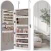 Door/Wall Mounted Arch Mirror Jewelry Armoire, w/ Metal Frame, Built-In Lock
