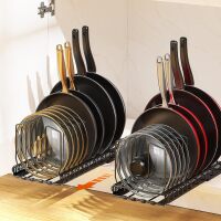 Housolution 2 Pack Pull Out Pot and Pan Organizer for Under Cabinet, Slide Out Pot Lid Organizer with 10 Adjustable Dividers, Sliding Pan Holder Storage Rack Inside Cabinet