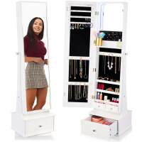 Full Length Freestanding Jewelry Mirror Armoire w/ Velvet Interior