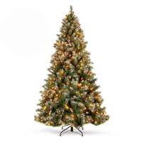 Pre-Lit Christmas Pine Tree w/ Pine Cones, Flocked Branch Tips, Berries w/ Storage Bag