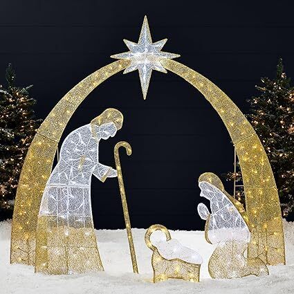 6ft Lighted 2D Outdoor Nativity Scene, Christmas Arch Holy Family Yard Decoration