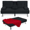 Linen Modern Folding Futon, Reclining Sofa Bed For Apartment, Dorm W/Removable Armrests, 2 Cupholders